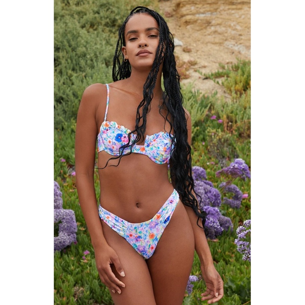 Blackbough Swim Eco Wildflowers Audrey Underwire Ruched High Cut Bikini Set S